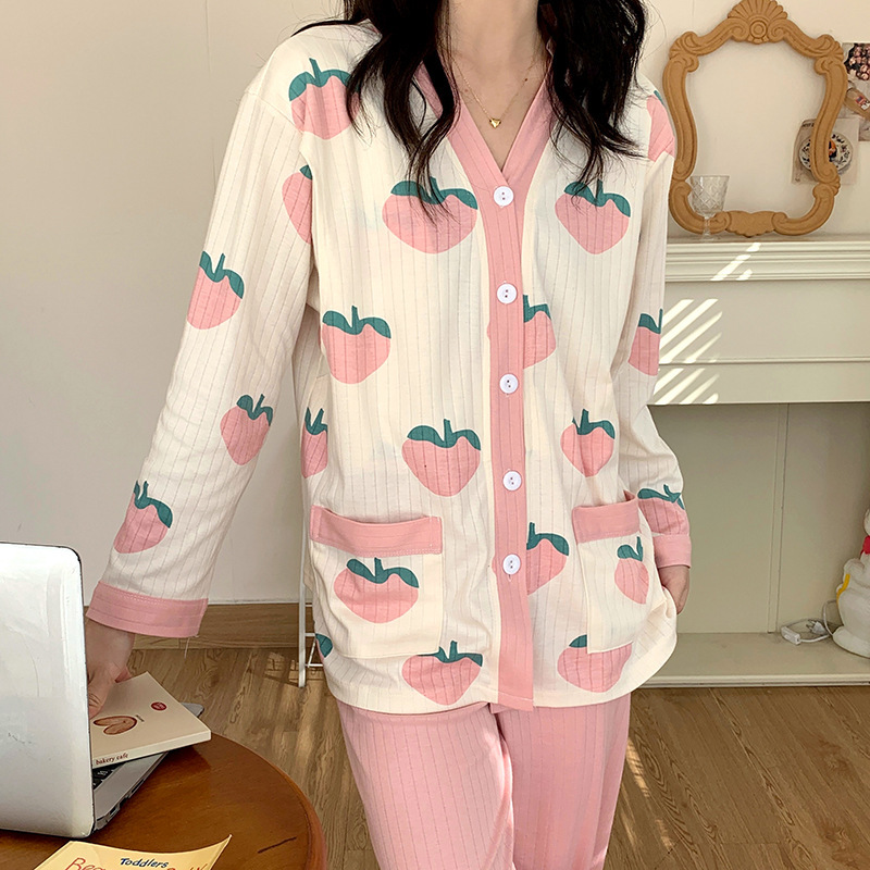 Special Price Spring and Autumn Moon Suit Knitted Cotton Pregnant Women's Nursing Pajamas Long Sleeve Pregnancy Nursing Home Suit