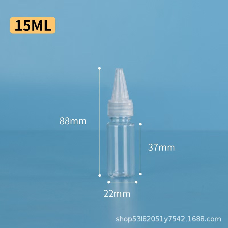 Botellas de boca puntiaguda exprimidas transparentes al por mayor al contado de 30 ML 50 ml en botellas de plástico PET en botellas vacías de pigmento de pegamento