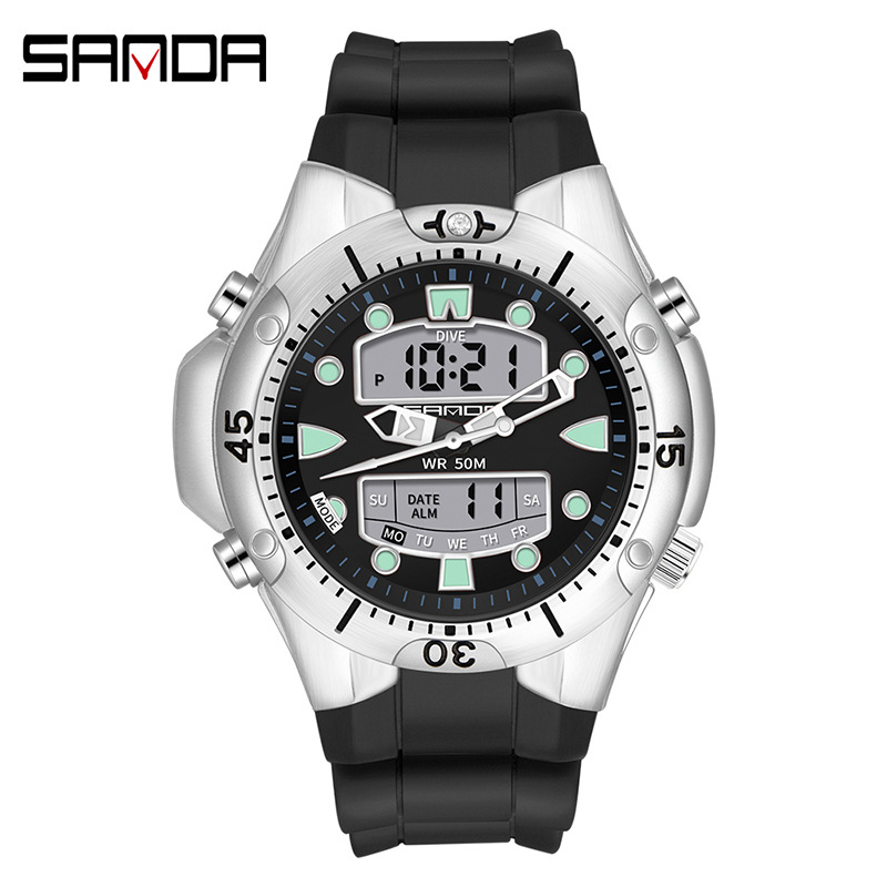 SANDA 3009 reloj de moda deportes luminoso estudiante reloj electrónico reloj de cuarzo impermeable de los hombres