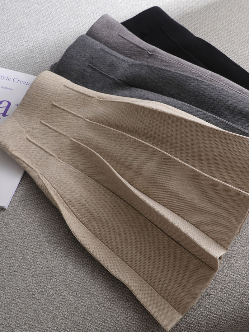 (2개) 여성 니트 스커트 A 라인 플리츠 스커트 두꺼운 가을 겨울 짧은 스타일