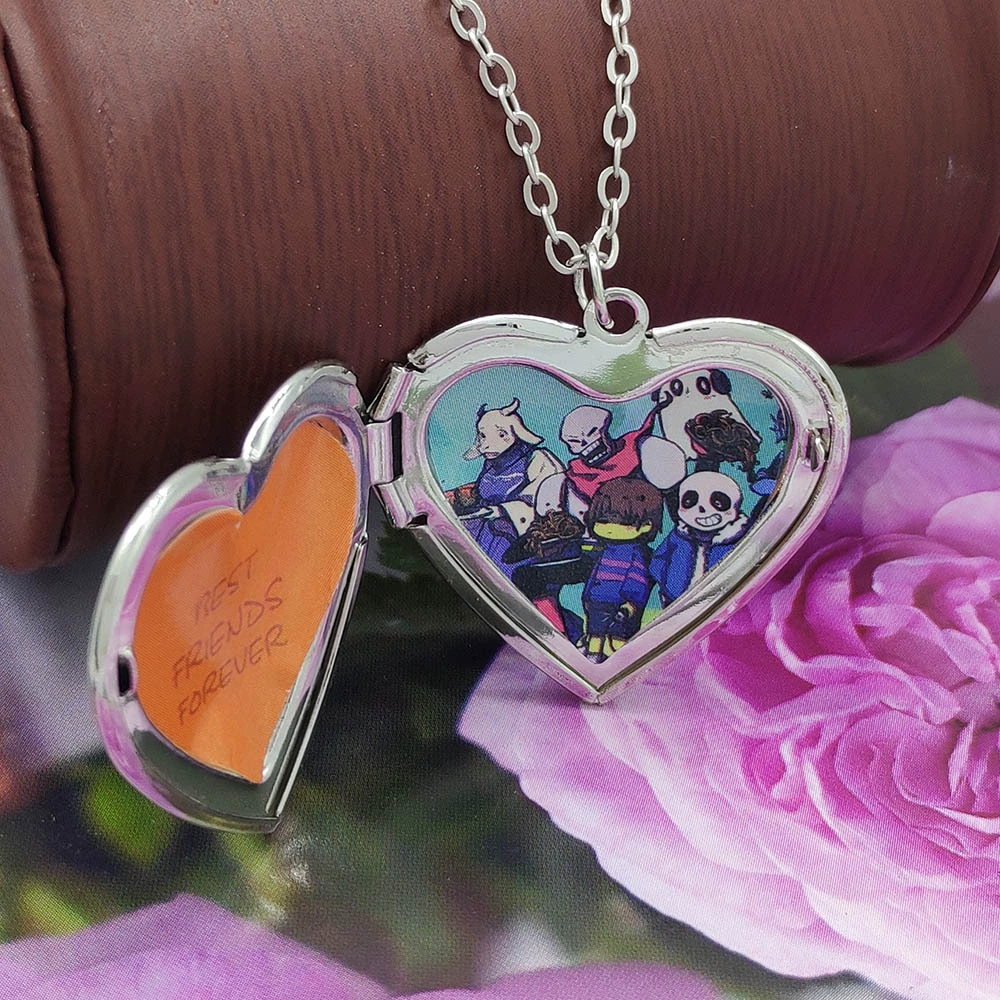 Necklace (SANS) heart-shaped locket pendant, copper, 3×3 cm, gold or silver finish