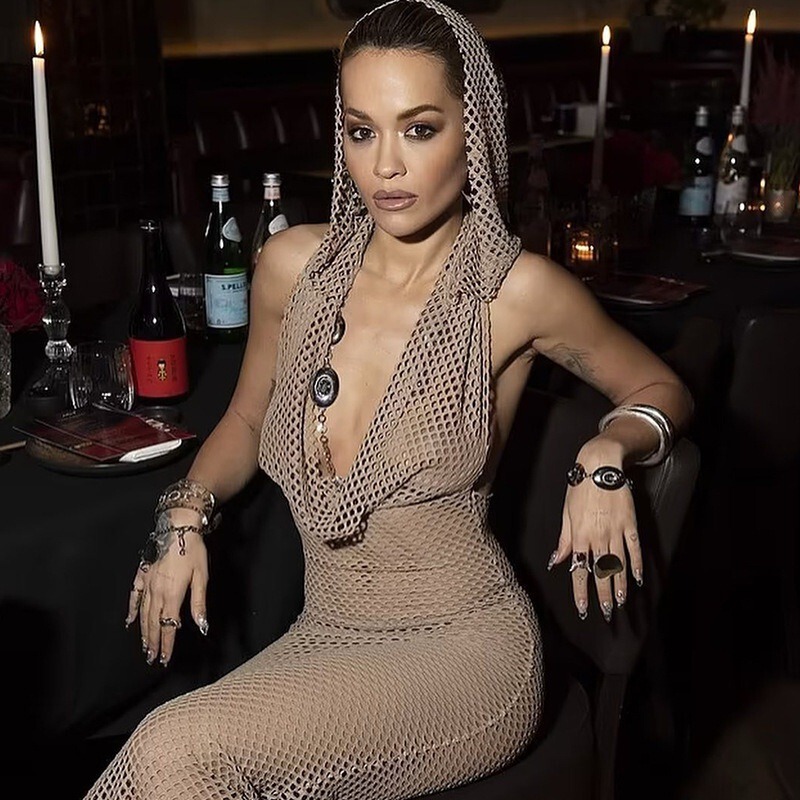 M22Ds641 European and American Clothing Summer New Mesh Hooded See-Through Sleeveless Large Backless Nightclub Blouse Dress