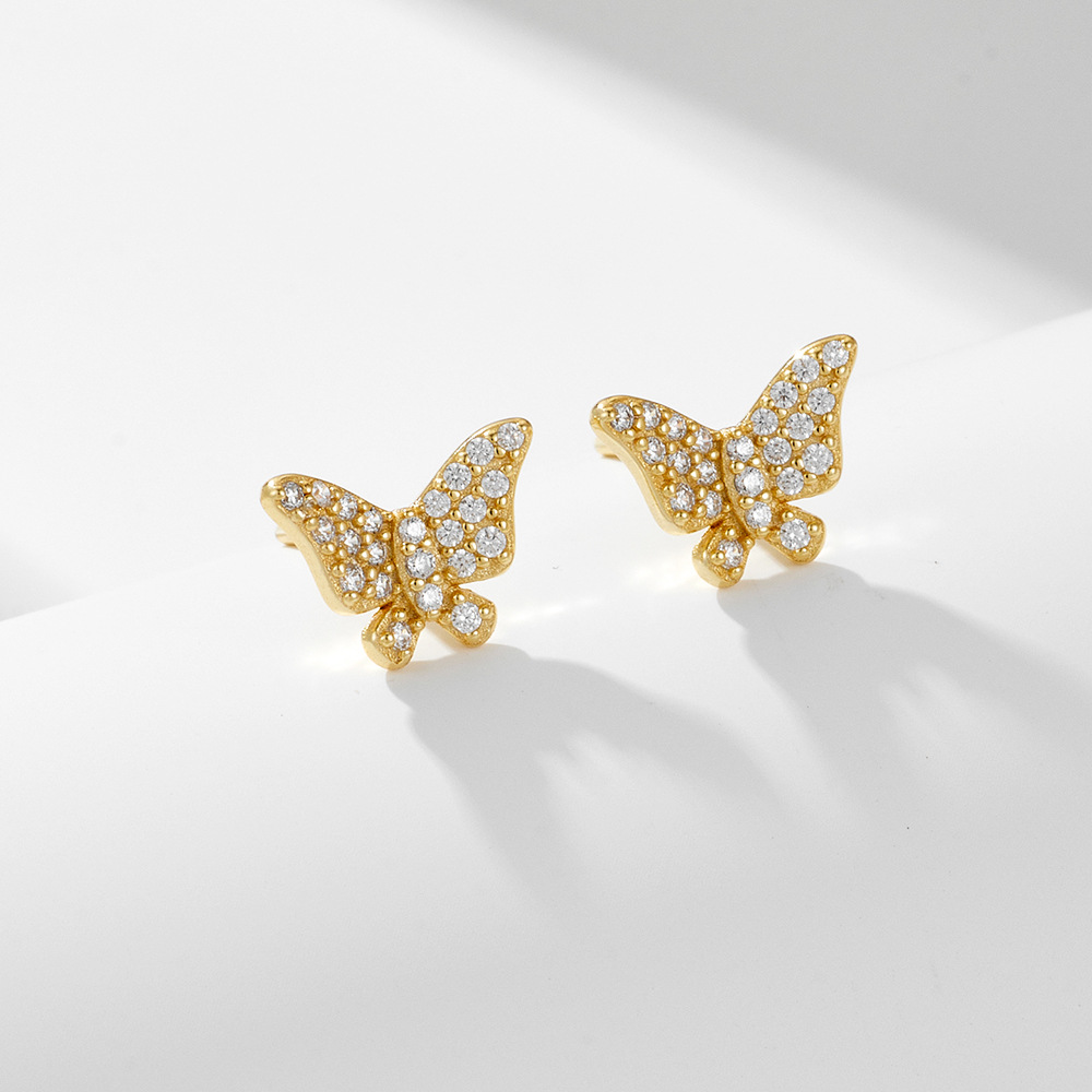 1 Pair Elegant Shiny Butterfly Inlay Sterling Silver Zircon Ear Studs display picture 3