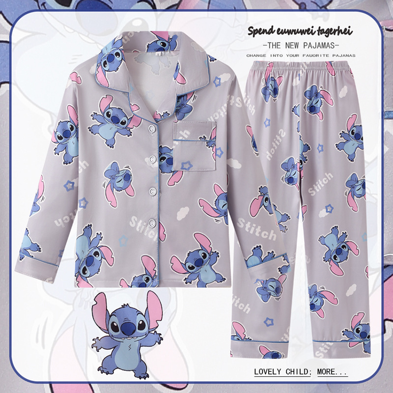 Pijamas para niños del sudeste asiático para niños de primavera y otoño para niñas de manga larga y solapa fina de dibujos animados LABUBU traje de otoño para niños grandes image 31
