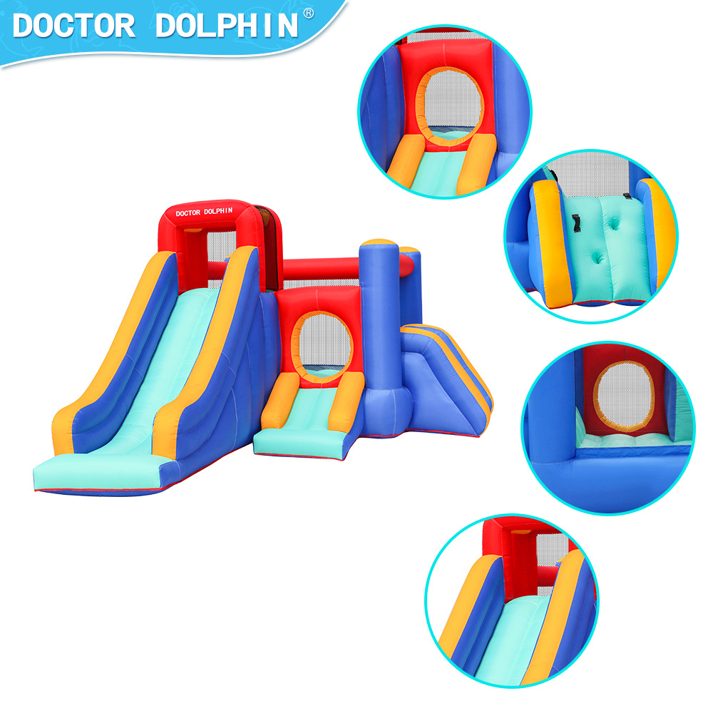 Castillo inflable infantil Doctor Dolphin para exteriores con tobogán, trampolín pequeño, colchón de aire modular de tela Oxford.