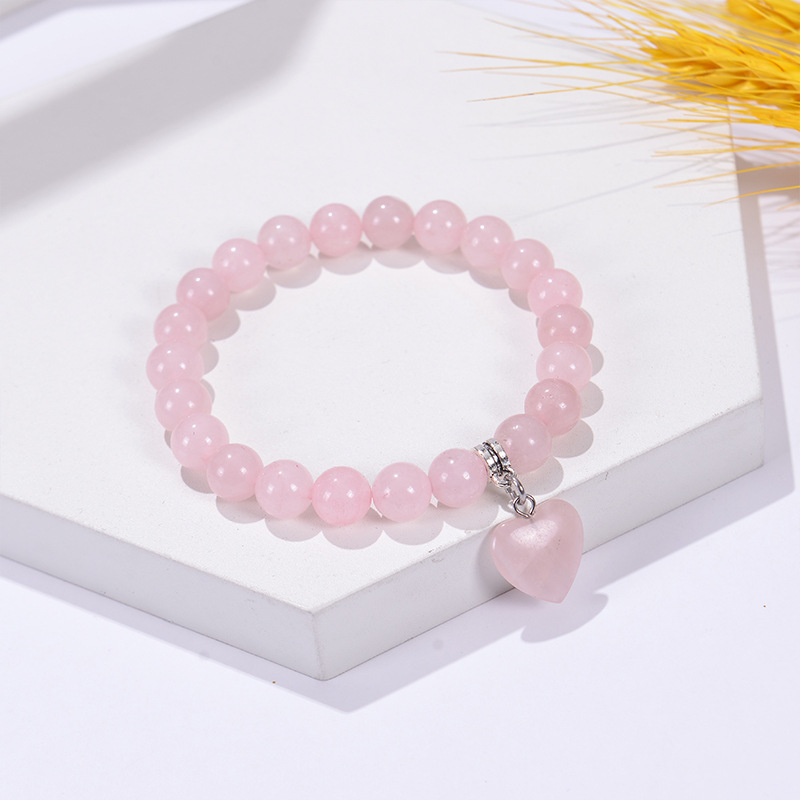 Pulsera de abalorios europea con corazón de cristal rosa_voghion.com