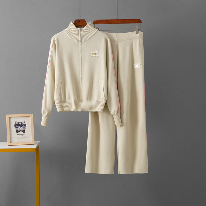 クロスボーダーのスポーツスーツの女性の春秋の服の新型のファッション的な洋風のファスナーの立襟の衛服のスポーツ服のカジュアルな2つのセット