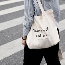 chic韩系ins复古风英文字母百搭纯色单肩帆布包购物袋学生书包