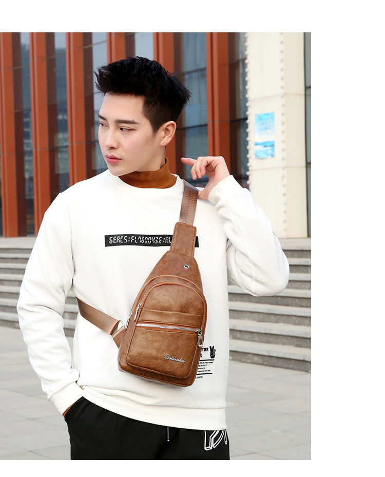 Men's Fashion Solid Color Pu Leather Waist Bags display picture 2