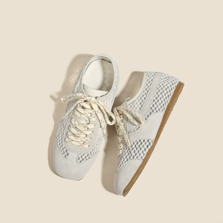 Популярные сетчатые дышащие моральные тренировочные туфли на мягкой подошве Shougu для женщин, лето 2025, новый стиль, универсальные повседневные туфли на плоской подошве с вырезами, тренд