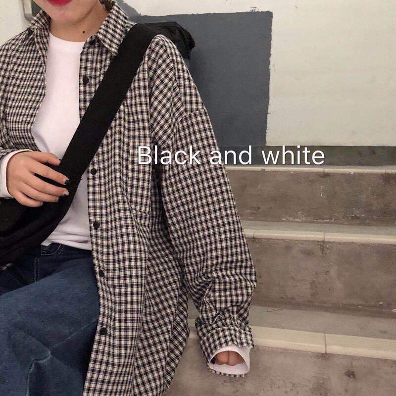 Spring and Autumn New College Style Plaid Shirt for Female Students Korean Style Loose and Easiest for Match Mid-Length Cardigan Shirt Jacket Trendy