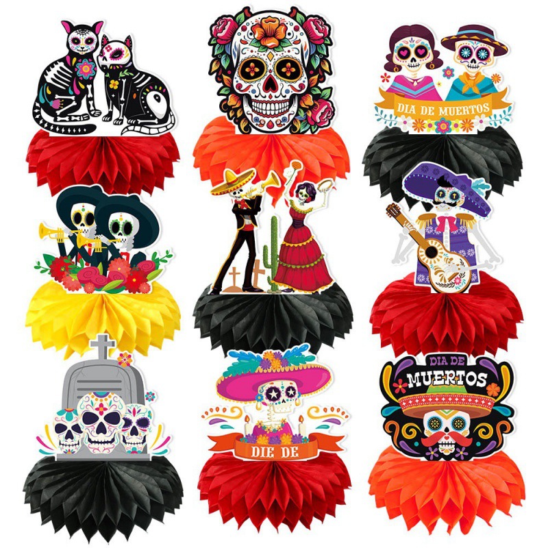 Tema mexicano Día de los muertos Decoración de fiesta Decoración de panal Decoración de ambiente de terror Decoración de escritorio de calavera image 1