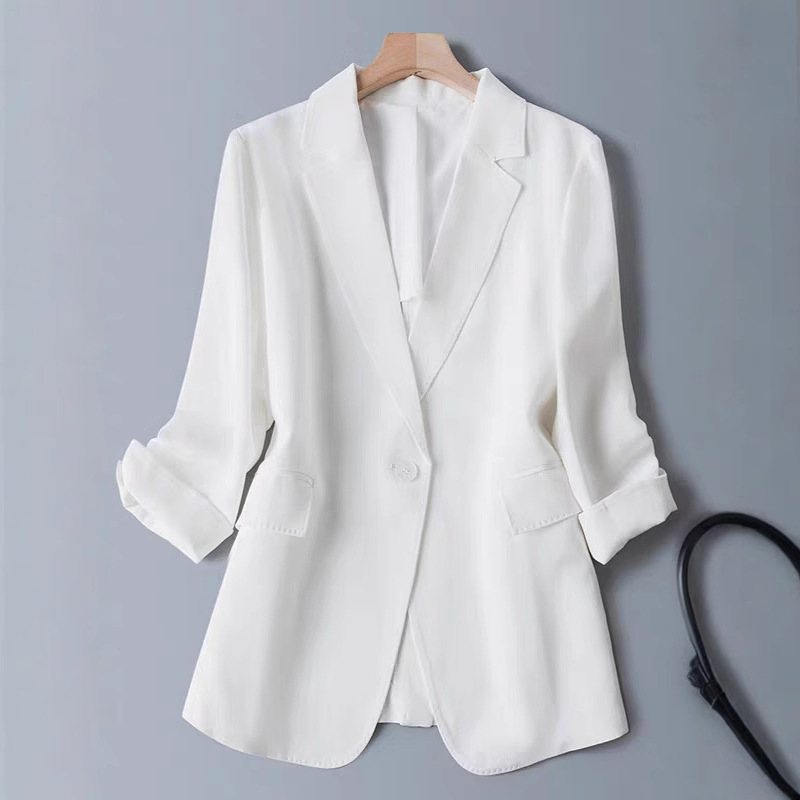 Simple and Atmospheric Advanced Commuter Heavy 30 Mm Silk Suit Women's Spring and Summer Seven-point Sleeve Mid-length Micro Loose Jacket