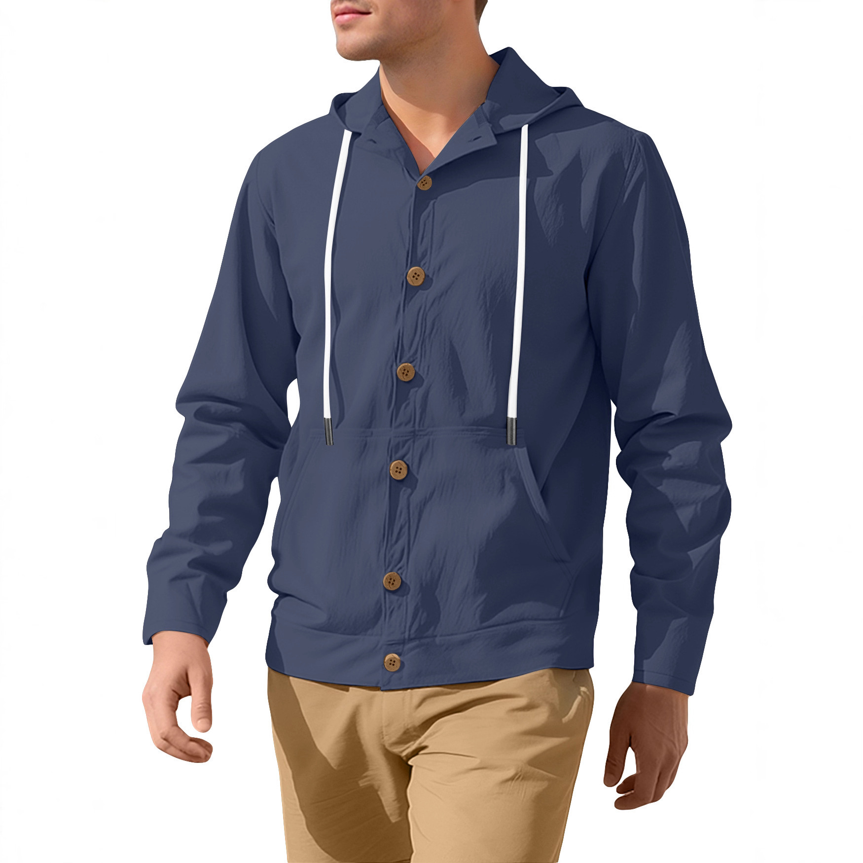 Transfronterizo Amazon primavera y otoño hombre botón camisa con capuz Europa y América TK lino casual gran abrigo de algodón de playa suelto