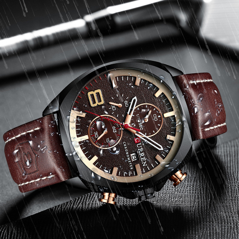 Curren/�����8324��ʿ�ֱ�Ƥ����˶�ʯӢ������������ˮ��ʱ��