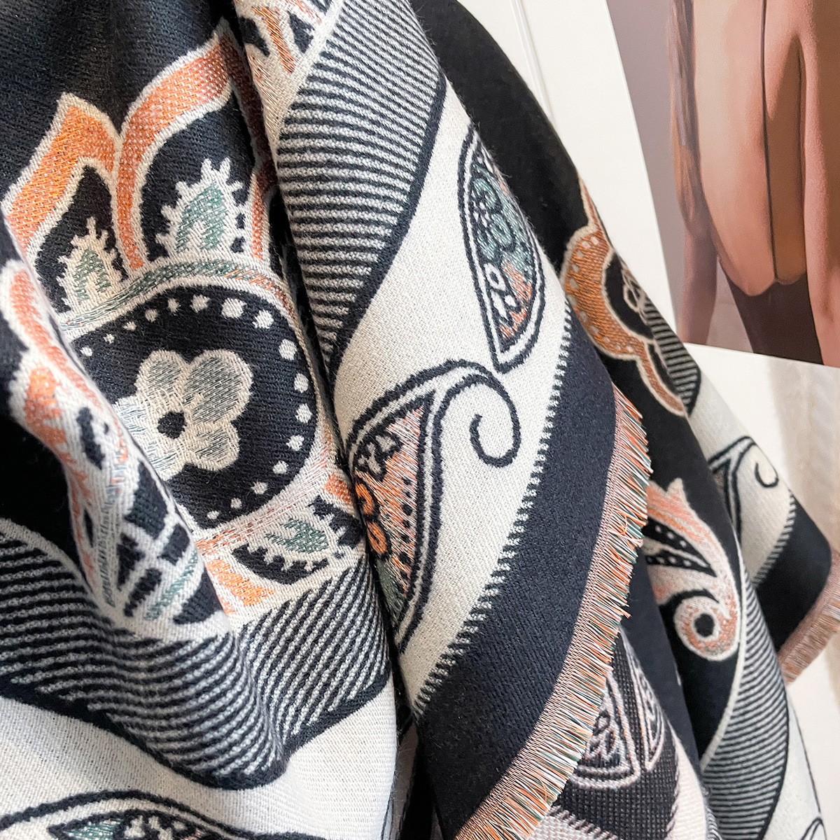 Exportación de comercio exterior deja Flor de anacardo bufanda cuadrada grande impresa a doble cara bufanda cálida de Cachemira engrosada de Otoño e Invierno para mujer