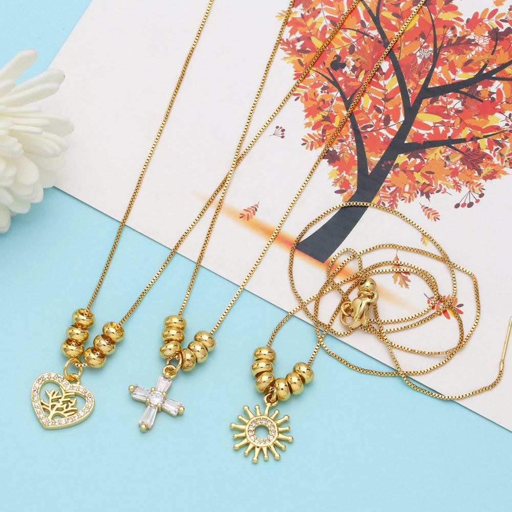 Fashion Zircon Inlaid Cross Heart Sun Clavicle Chain Necklace Wholesale