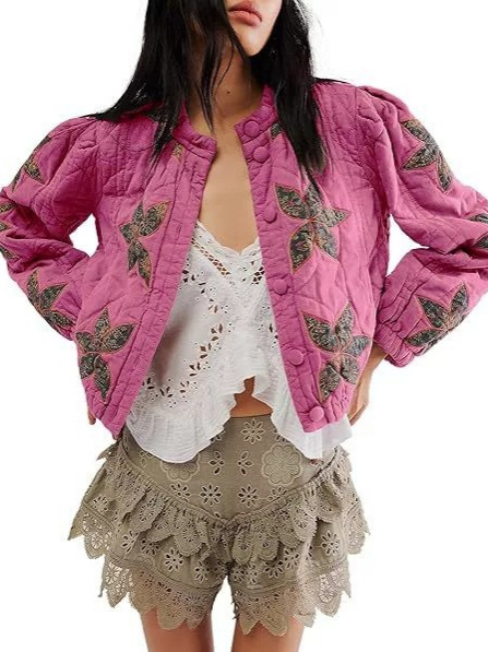Amazon 2025 transfronterizo Europa y los Estados Unidos otoño y invierno de algodón de alta calidad lavado de algodón de hoja de arce bordado chaqueta de mujer ropa de algodón