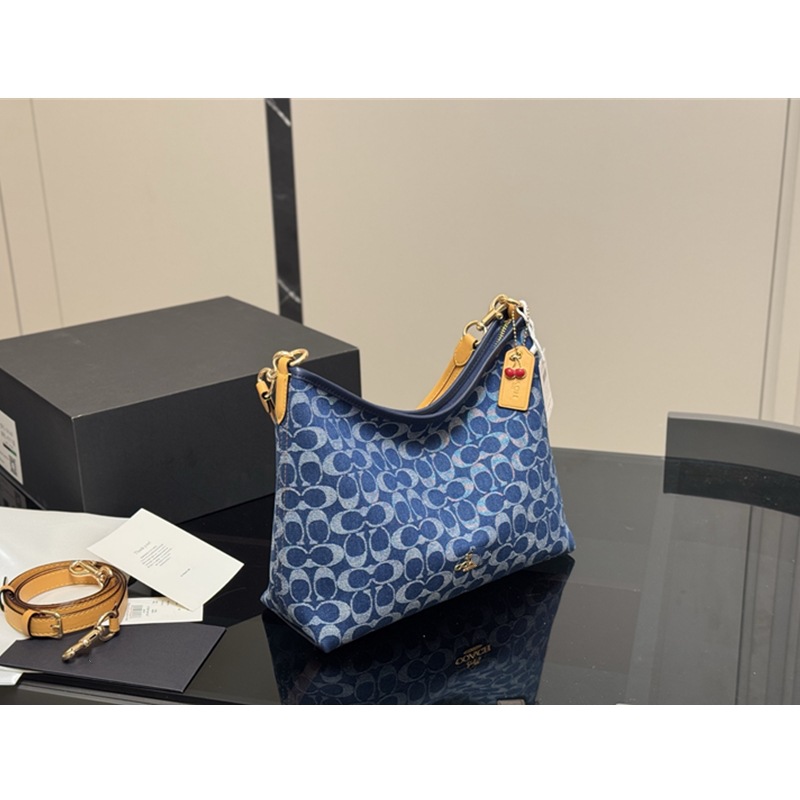 2025 New Laurel Wander Bag Classic Monogram Hobo Shoulder Bag Large Capacity Denim Blue Tote Bag For Women - Thumbnail 4