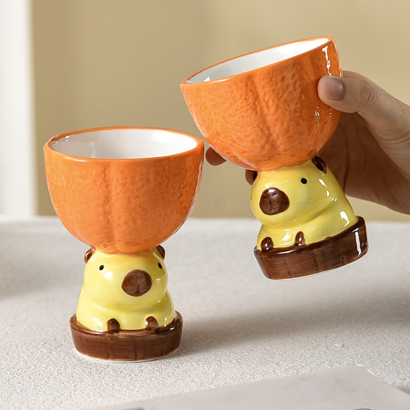 カピバラアイスクリームカップかわいいセラミックカップクリエイティブ面白いマグカップ女性かわいい漫画カピバラデザートカップ|undefined