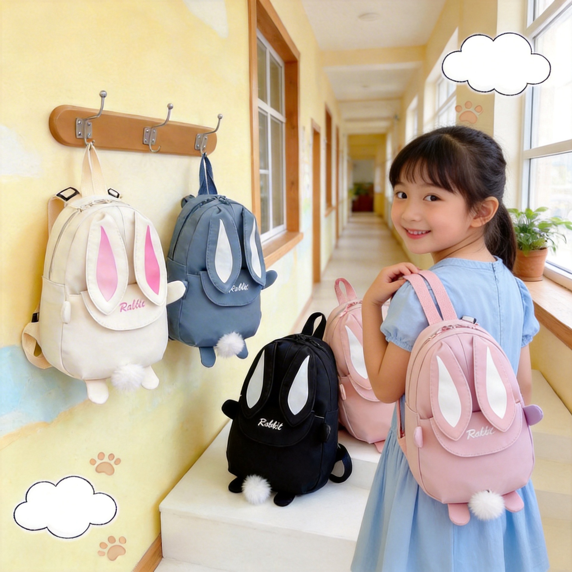 2024 Spring New Kindergarten Cartoon Cute Rabbit Style Children's School Bag Girls' Backpack Travel Small Backpack
