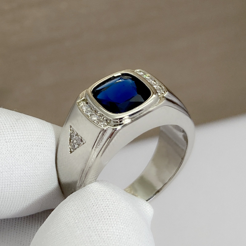 Bague pour homme avec pierre précieuse bague zircon bleue tendance_voghion.com