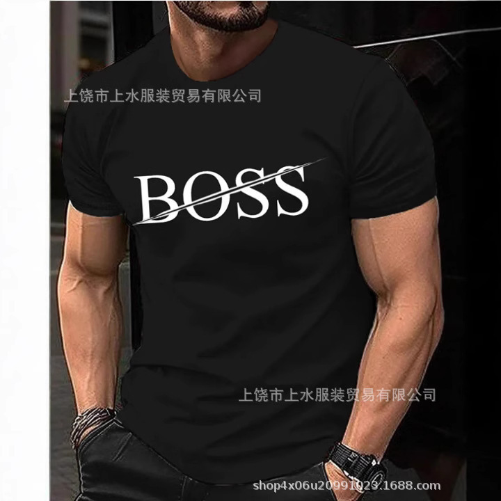 Cross-border Summer Men's Short-sleeved T-shirt Comfortable Breathable Trendy Brand Casual Sports Top Round Neck Printed Short-sleeved Shirt