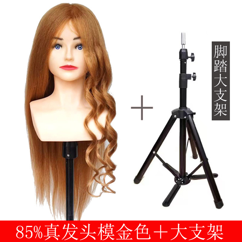 Cabeza de modelo con hombros de cabello real cabeza de maniquí ejercicio de cabello trenzado maquillaje de modelado cabeza de muñeca de rollo caliente