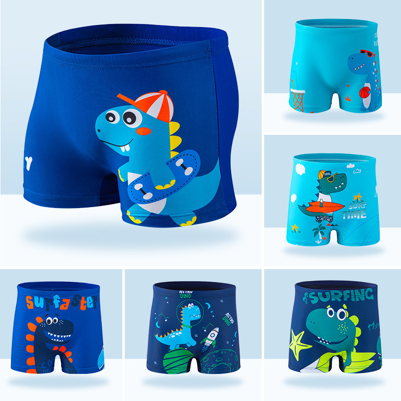 Children's swim trunks for boys, middle and small children, multi-color cartoon animal flat-bottom swimming trunks and beach pants, factory wholesale