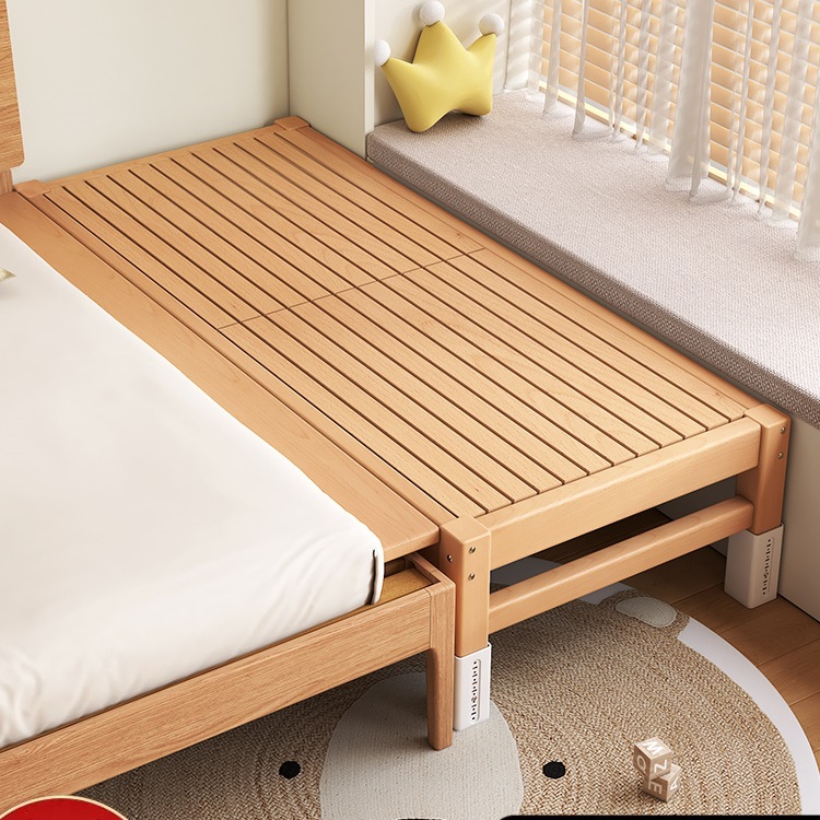 Beech Wood Spliced ​​Bed Baby Widened Bedside Bed Adults Can Sleep on All Solid Wood with Guardrails Baby Flat Bed Can Be Customized