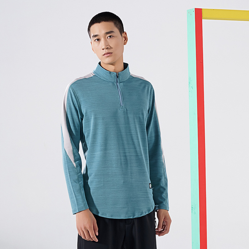 Primavera y otoño de los hombres al aire libre collar rápido ropa seca correr entrenamiento de acondicionamiento físico transpirable medio cremallera manga larga personalizada LOGO