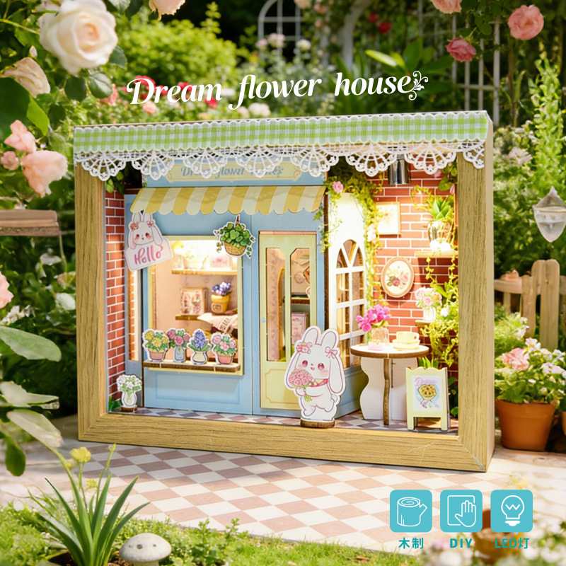 Niños escenas en miniatura de madera DIY hecha a mano cabaña puzzle juguetes ensamblaje casa pequeña niña regalos adornos