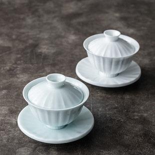 New Chinese-style High-grade White Porcelain Tea-making Sancai Tea Bowl Vintage Single Ceramic Tea Cup with Lid Not Hot Kung Fu Tea Set