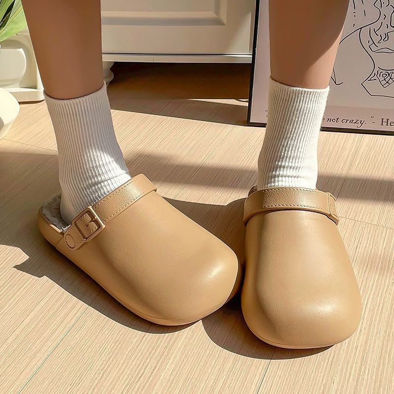 Теплые хлопковые тапочки на толстой подошве для женщин и мужчин, новинка осени-зимы 2025 в стиле Birkenstock, водонепроницаемые, на флисовой подкладке, нескользящие, для дома и улицы.