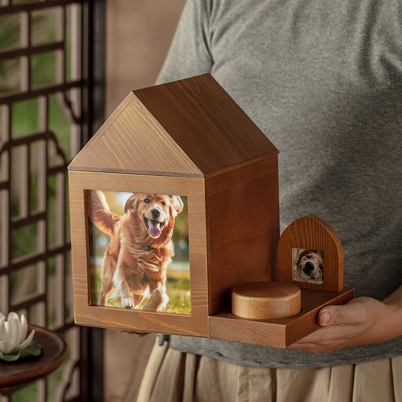 Pet conmemorativo cremación gatos y perros hacer urna ataúd cerámica funeraria madera sólida marco de fotos madera