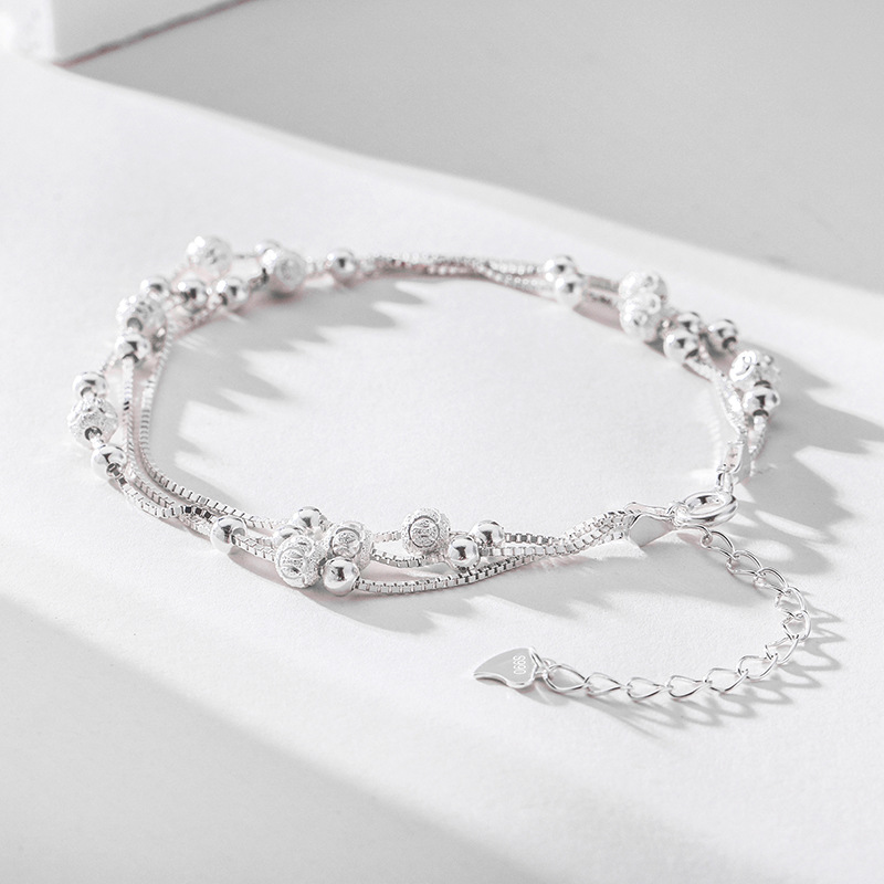 Estilo de lujo ligero Sansheng III Pulsera de plata pura S990 Joyas de plata esterlina Joyas de plata de moda femenina Regalos de cumpleaños de Navidad y Año Nuevo
