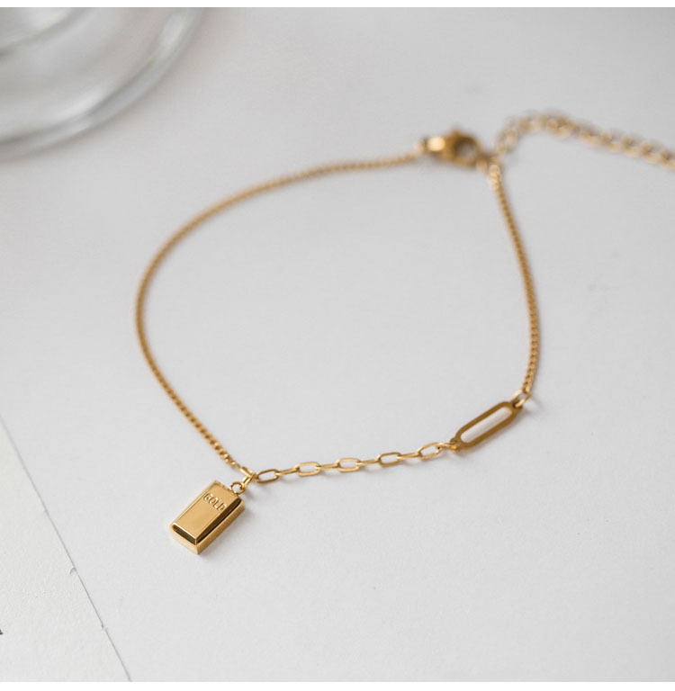 Tobillera Xuri Get Rich Brick Gold Bar para mujer Ins Niche Cadena de tobillo de alta gama Lujo ligero Nueva joyería para el pie_voghion.com
