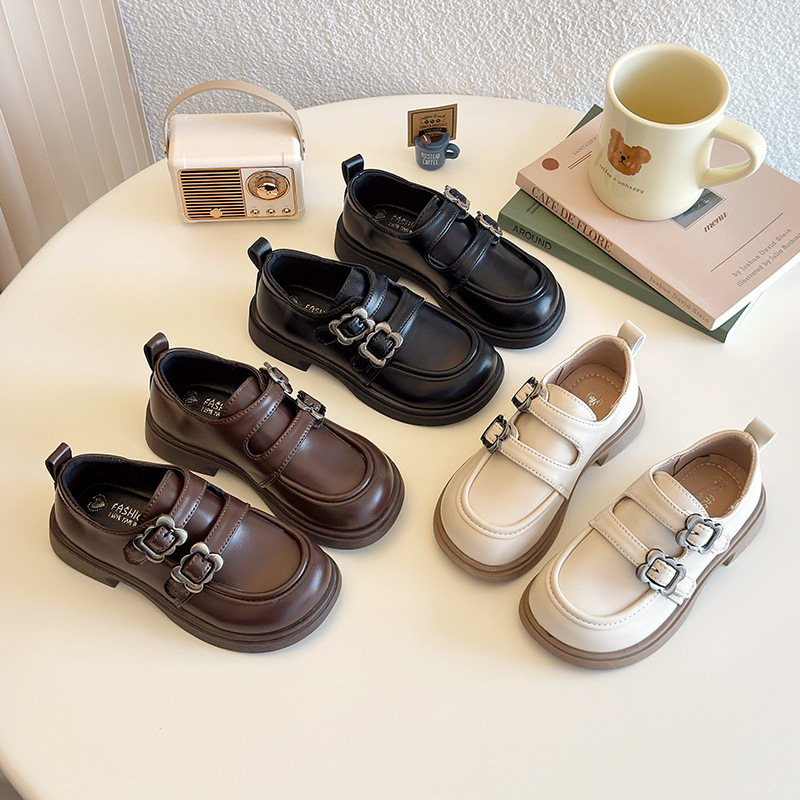 2025 Winter Fleece-Lined Warm Metal Buckle Kidsren's Loafers for Middle and Large Kidsren, Simple Kidsren's Shoes, Girls' Leather Shoes