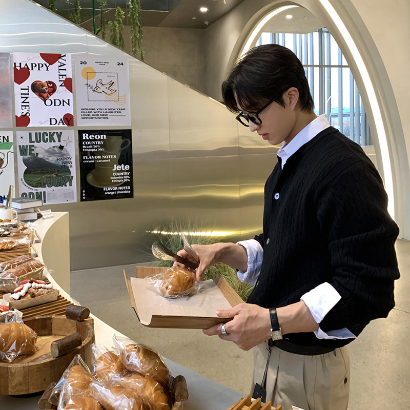 ASCLO Korean Men's Knitted Cardigan Spring New All-match Niche Design Hemp Pattern High-end Casual Sweater