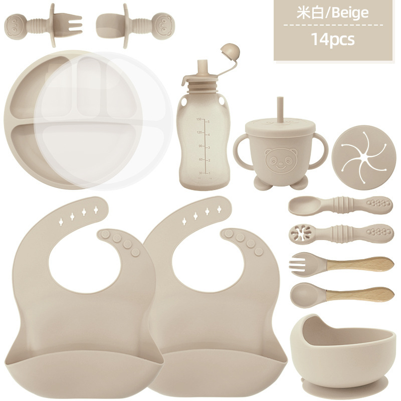 Juego de vajilla para niños, productos para bebés, tazón de silicona, tenedor, cuchara, tazón de comida para bebés, plato, vajilla de silicona de grado alimenticio