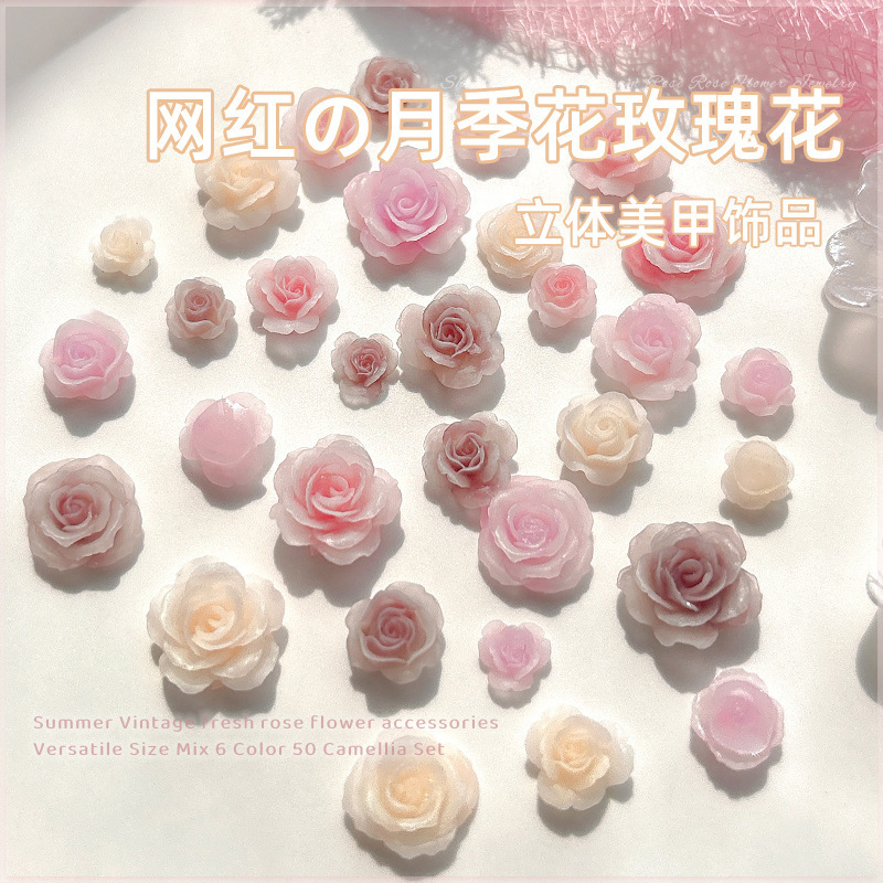 Rose Rose Size Mixed Nail Art Flower Camellia Floral Flower Jewelry Blooming Resin Mini Accessories Stereo