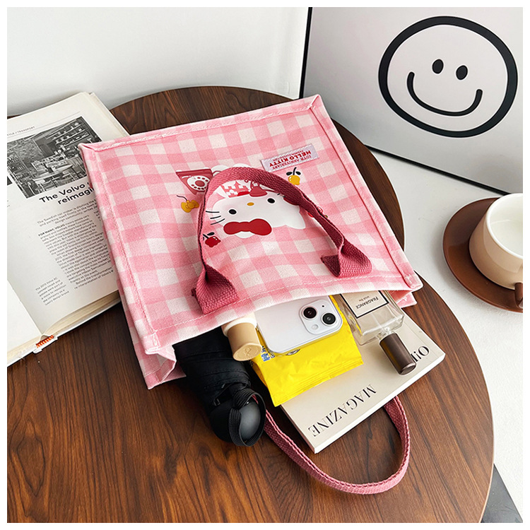 Cute cartoon cat canvas bag 2025 new style large-capacity simple and convenient tote bag with fashionable printing undefined