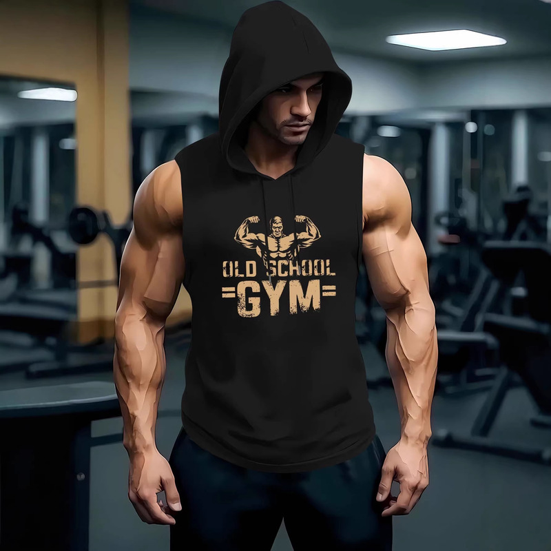 Cross-Border Hot-Selling Fitness Vest, Sports Casual Breathable Training Running Men's Muscle Hooded Vest, Customizable with Your Own Design