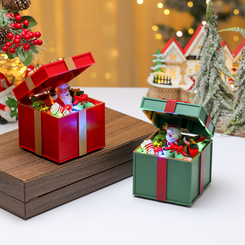 クリスマスオーナメントウィンドウシーンレイアウト小道具発光ギフトボックスギフトバッグオルゴールオルゴールギフト装飾|undefined