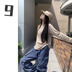 [9hour]辣妹风斜肩长袖针织衫女 2025秋冬个性纽扣上衣女c250752
