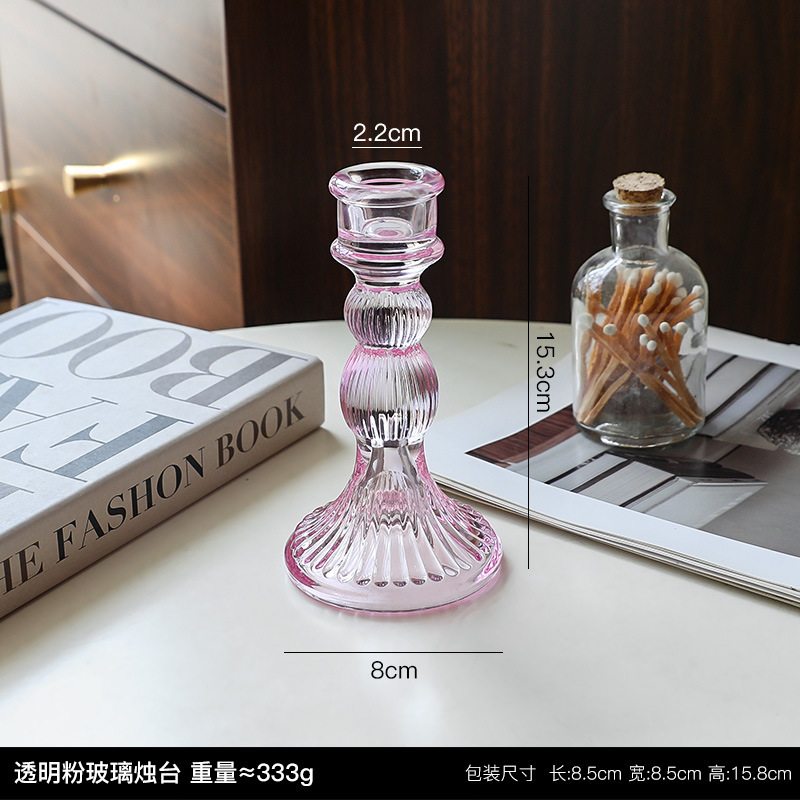 フレンチインスタ中古透明ガラス燭台置物ロマンチックキャンドルディナー燭台道具家庭装飾品|undefined