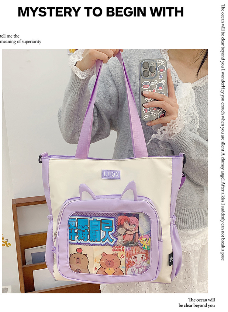 The new cute cartoon printed student bag with a large capacity and transparent student storage single-shoulder bag is selling well for women Application Scenario