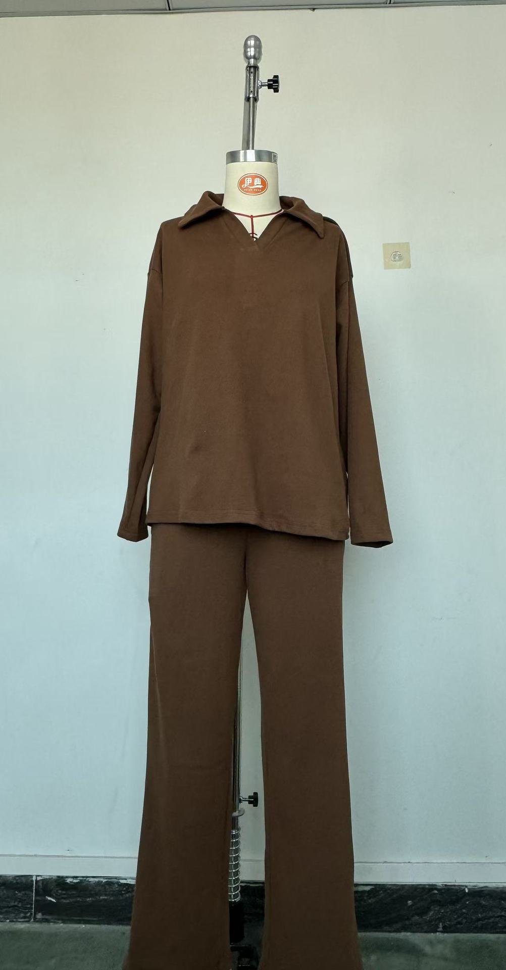 Damen Zweiteiler Set Mit Polo-kragen Pullover Und Hose Modisch_voghion.com