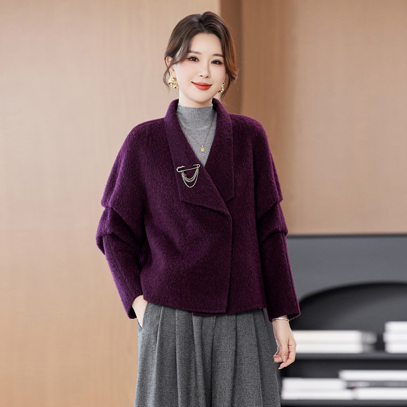 Korean Style Short Double-Sided Wool Cashmere Outwear New Woolen Outwear Autumn and Winter Elegant Small People Warm and Slim Loose