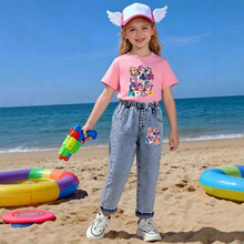 工厂-Kpop猎魔女团短袖T恤搭配修身韩版喇叭裤长裤（图案可换）